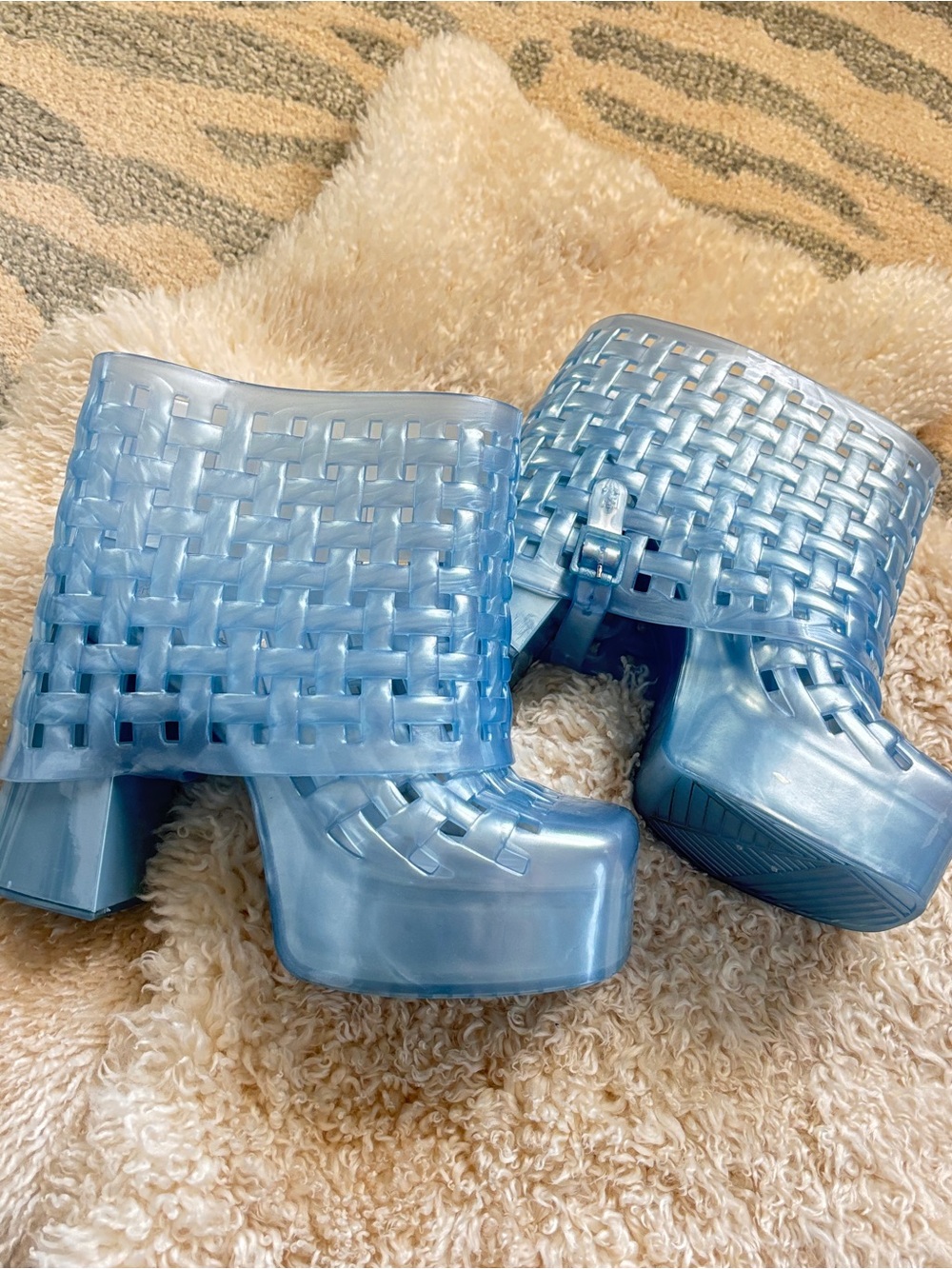 Melissa Light Blue Woven Platform Mule Heels